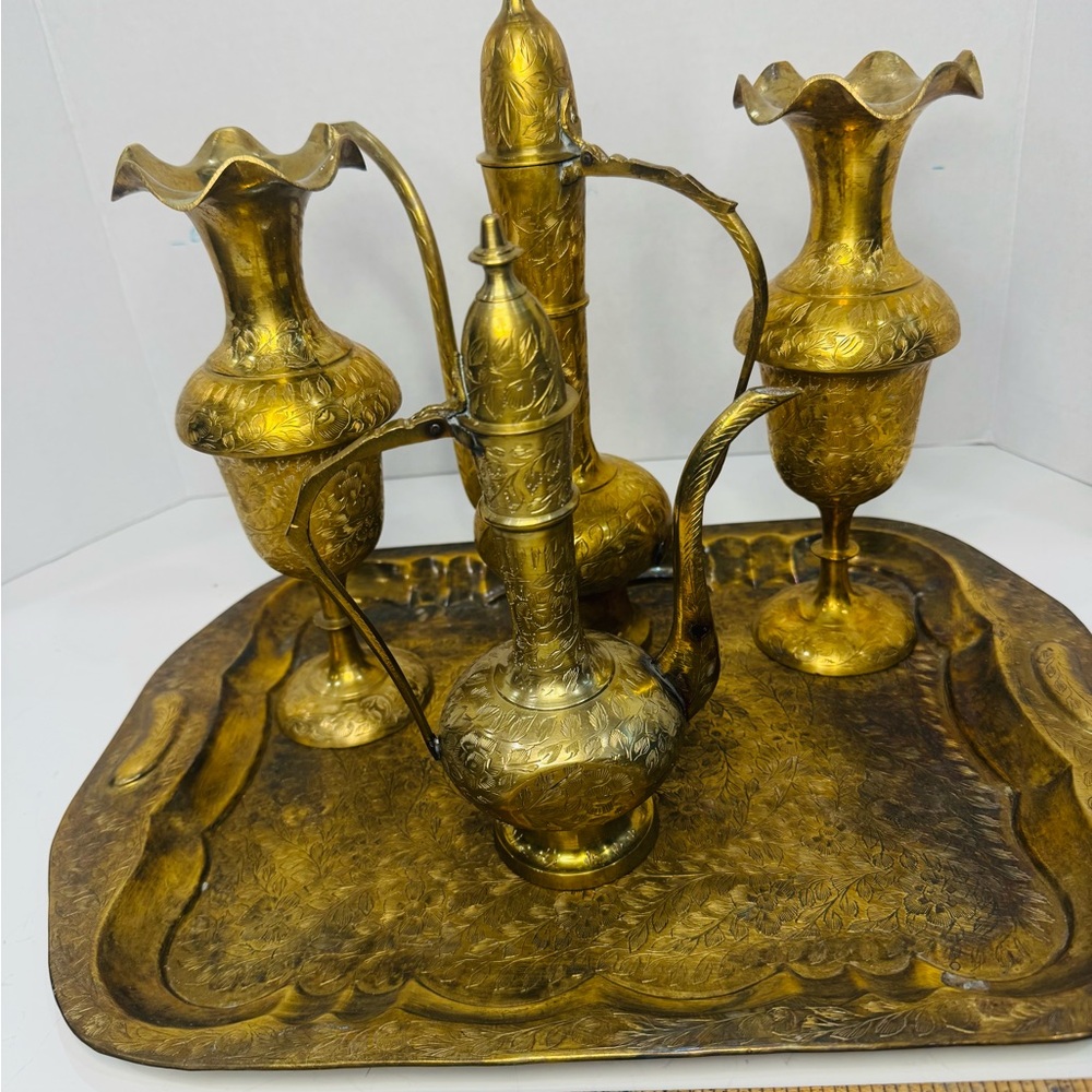 Vintage Brass Decorative Vases and Pitchers Set